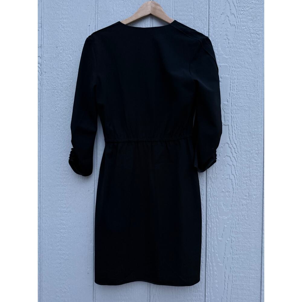 new ELIE TAHARI black silk stretch ruched sleeve faux wrap Tera cocktail dress - Picture 2 of 10